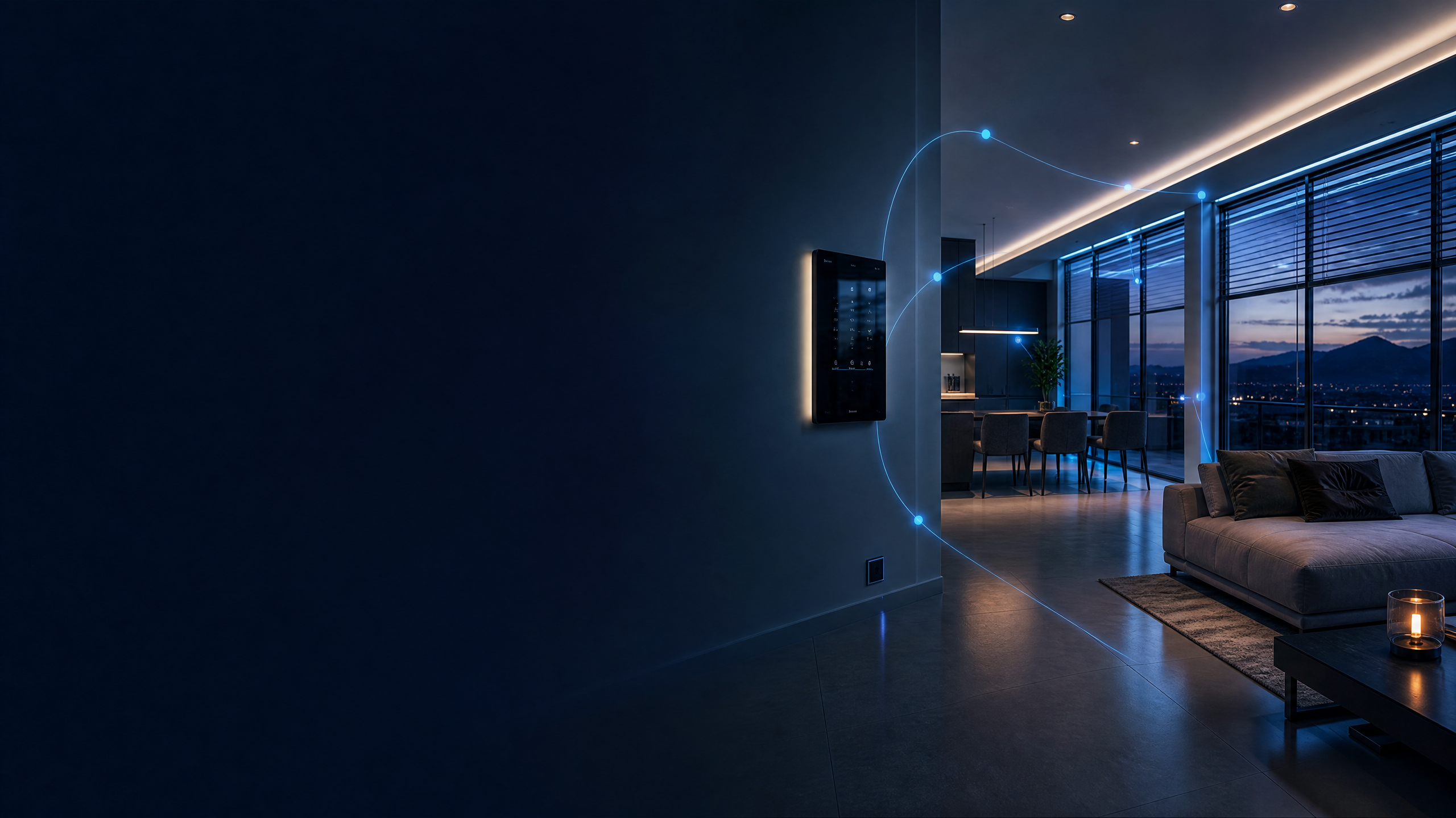 Intérieur contemporain avec technologies de domotique connectée